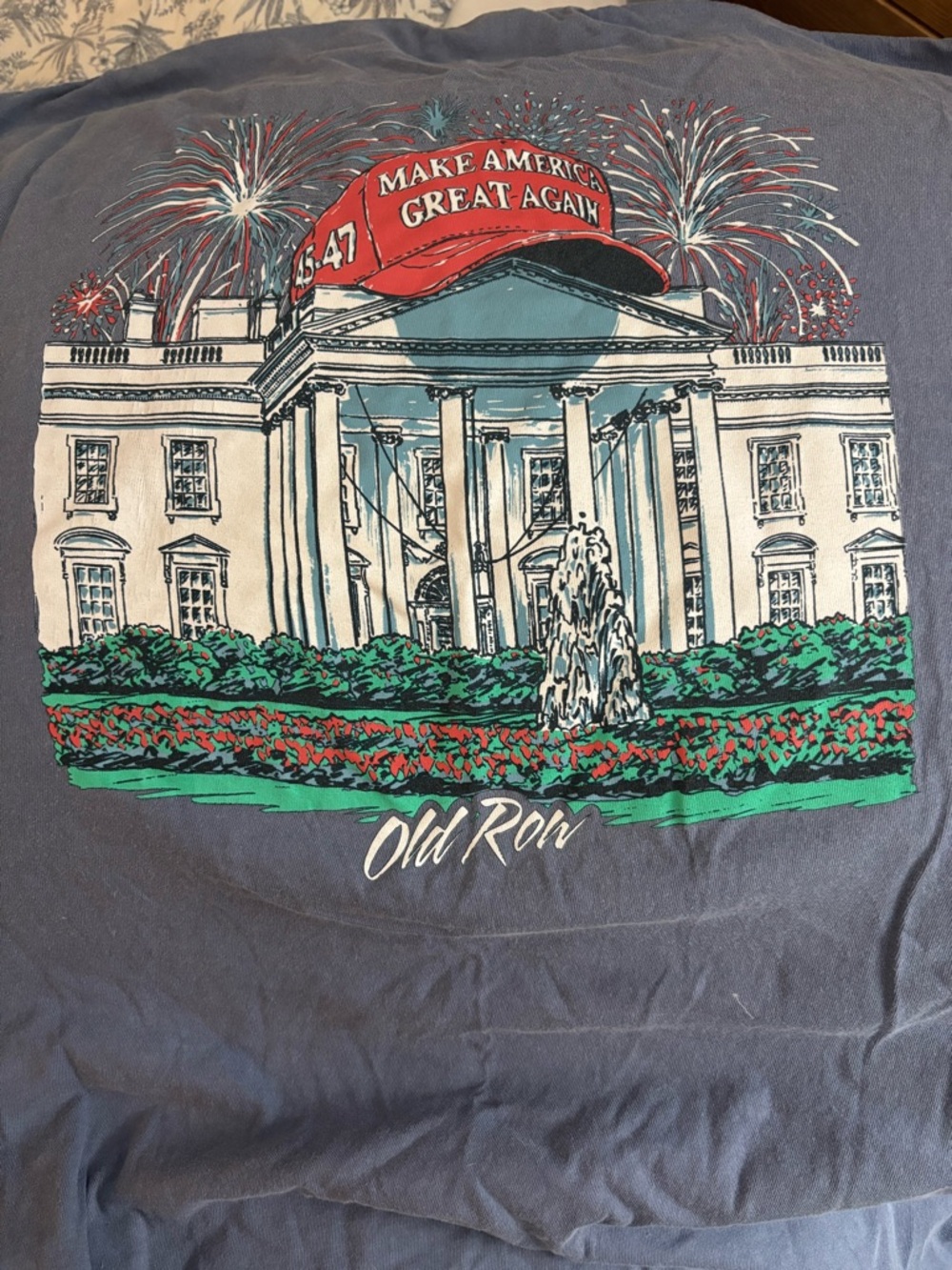 Old Row Men's Short Sleeve Graphic Tee in Blue with Red Cap Print